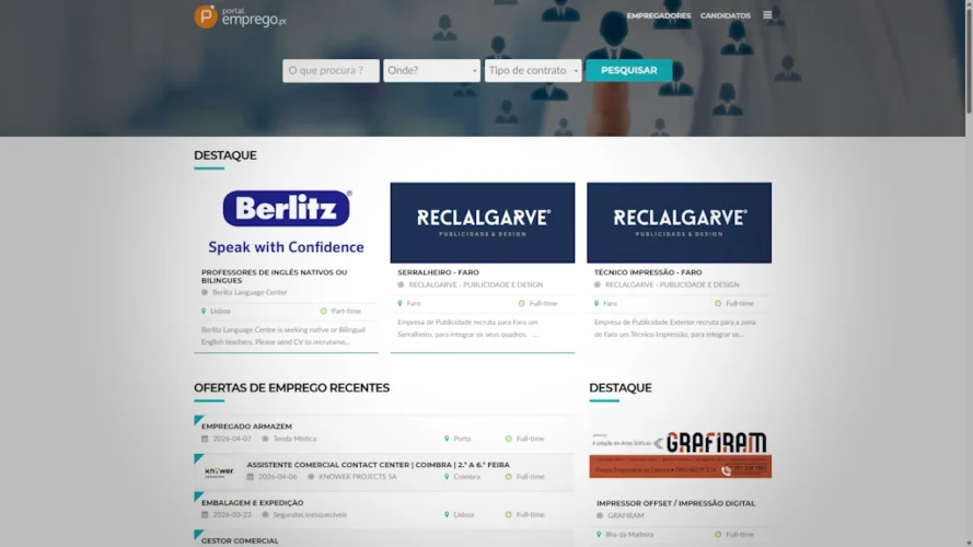 Interface do site portalemprego.pt